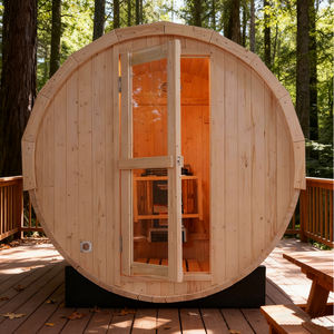 Sauna rond durable en forme de baril, hammam extérieur, matériaux écologiques pour le bien-être, sauna extérieur en forme de baril avec vue panoramique - Product Image 2