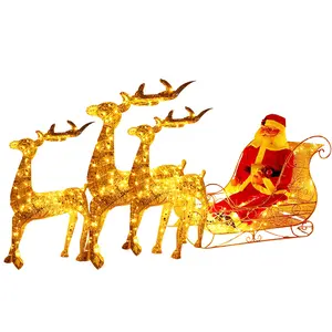 Venta al por mayor al aire libre de la luz de la familia-Decoración navideña de renos iluminada para exteriores, conjunto familiar de ciervos y yardas con luces Led