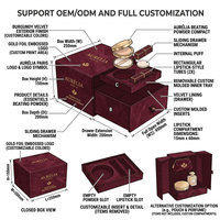 Boîte à tiroirs en velours bordeaux de luxe personnalisée avec ruban et finition dorée pour l'emballage cosmétique, maquillage, kit de beauté, présentation PR