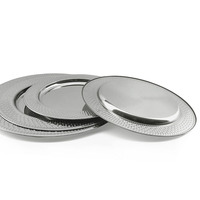 Assiettes rondes dorées en acier inoxydable pour mariage, vente en gros d'usine, assiettes de présentation perlées