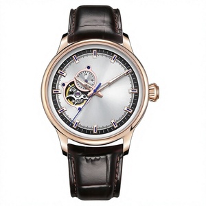 Montre mécanique de luxe à mouvement automatique, 40 mm, verre saphir, date, squelette, bracelet en cuir, résistance à l'eau 3 BAR, pour homme - Product Image 3