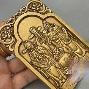 Античная латунная пятисторонняя подвеска «Бог богатства»-даосский предмет, двухсторонний резной, статуэтка, коллекционный класс - Product Image 3