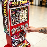 Distributeur automatique d'autocollants de tatouage style japonais à 4 sorties, fonctionnant à pièces et avec distributeur de cartes, pour centre de jeux