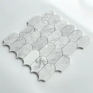 Azulejo de mosaico de mármol blanco con forma de pluma de China para decoración del hogar