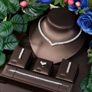 HIBRIDE, 4 Uds., collar geométrico de Zirconia cúbica, colgante para mujer, compromiso de boda, conjuntos de joyería para fiesta nupcial, accesorio para mujer, - Product Image 1