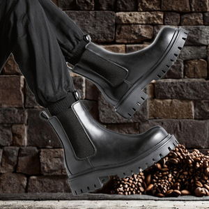 Designer Men's Chelsea Heeled Ankle <b>Boot</b> Flat PU Insole Mid-Top Genuine Leather Size 38-44 for Summer Winter Autumn Seasons - Product Image 3