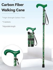 OKHEALING <span class=keywords><strong>Canne</strong></span> pliante télescopique réglable en fibre de <span class=keywords><strong>carbone</strong></span> à 5 sections, longueur 85-95 cm, antidérapante, portable, bâton de marche unisexe - Product Image 2