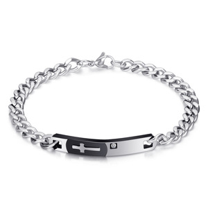 Bracelet en acier inoxydable avec croix, 5-7 mm, pour couple, mode, incrustation de strass, logo laser, bijou cadeau - Product Image 2
