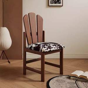 كرسي طعام من الخشب الصلب على طراز وابي-سابي الفرنسي العتيق ، أثاث منزلي ، تصميم بسيط عتيق للاستخدام الترفيهي والمكياج - Product Image 3