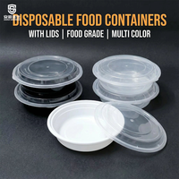 Bol rond en plastique jetable personnalisé noir avec couvercle transparent, récipient alimentaire compatible micro-ondes