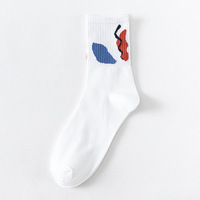 Chaussettes imprimées jacquard personnalisées Chaussettes souples en coton peigné pour femmes hommes Chaussettes blanches de sport drôles de dessin animé