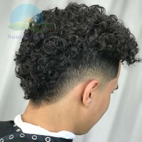 Perruque en cheveux humains pour hommes, postiche indien remy, 15mm, afro, crépus, bouclés, permanents, mono hair, toupet #1, poly revêtement durable