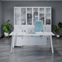 Bureau de gestion en verre trempé en forme de L, table de bureau pour le patron