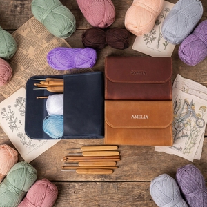 Porte-aiguilles et étui en cuir véritable et coton pour crochet, motif floral, organisateur de sac à crochet, étui et organisateur pour aiguilles à tricoter - Product Image 3