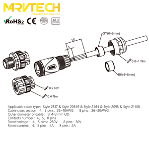Field Assembly Optical Connector <b>Terminal</b> Din M12 Plastic Male Marvtech a Code 4/5/8 Pin IP67 Automotive IEC OEM or Customized - Product Image 6