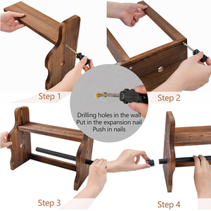 Nhà Bếp Giữ Khăn Giấy Bằng Gỗ Treo Tường Rắn Torched Gỗ Khăn Giấy Cuộn Chủ Với Hiển Thị Lưu Trữ Kệ - Product Image 5