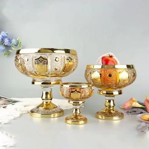 Bandeja de vidro de cristal dourado, bandeja eletrônica de cobertura com pés cobertos, tigela de frutas, suporte de sobremesa, decoração em atacado - Product Image 2