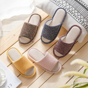 Fashion Cotton Linen Indoor Home for Slippers Open Toe With Non-slip Soft Bottom Customizable Logo for Spring - Product Image 1