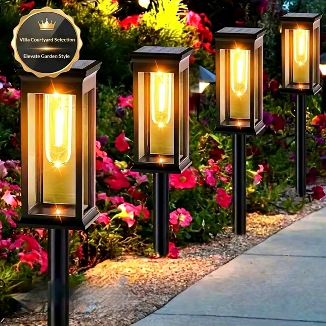 Outdoor Garden Lawn Light Small LED Night Light Use Solar-powered square Tungsten-filament Ground Stake Lamp
