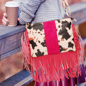Bolso cruzado de piel de ante con flecos para mujer, bandolera de piel de vaca con estampado de guepardo, borla, DOM-1141208 - Product Image 1