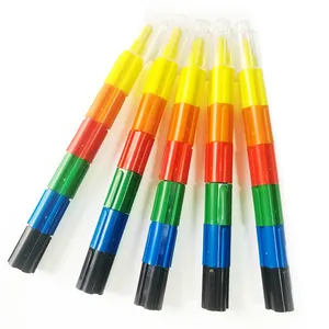 散装批发堆叠迷你塑料蜡笔 6 生动的颜色集