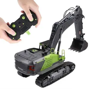 Huina 1593 ध्वनि एलईडी रोशनी Diecast ट्रैक मशीन 2.4G आनुपातिक रिमोट कंट्रोल आर सी लकड़ी हड़पने खुदाई खिलौना बच्चों के लिए
