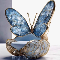 Sculpture d'art haut de gamme en forme de papillon en acier inoxydable électroplaqué, miroir métallique, pour hôtel, villa, chambre, canapé