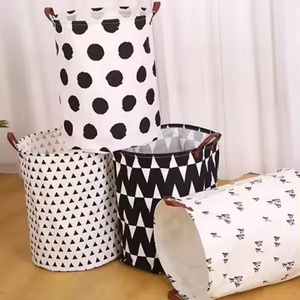 Vente chaude en usine panier de rangement pour linge en toile de coton gris blanc beige à la mode - Product Image 4