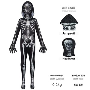 Combinaison squelette phosphorescente pour Halloween, texture soie imprimée, costume de mascarade ajusté, unisexe pour adultes et enfants - Product Image 6