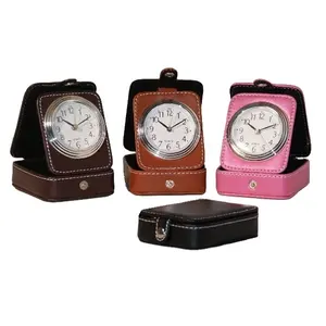 LG-2031 leather handmade gift 12 Hours Display Pu Leather cover gift Travel analog desk alarm clock