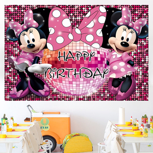 Bannière <span class=keywords><strong>de</strong></span> fond rose rouge <span class=keywords><strong>Minnie</strong></span> et Mickey Mouse, affiches pour fête d'enfants, fille, garçon, décorations <span class=keywords><strong>de</strong></span> fête d'anniversaire, fond - Product Image 3