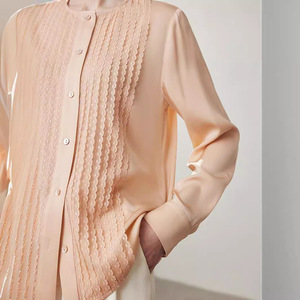 Chemisier Élégant en Soie de Mûrier 90% pour Femme, avec Panneaux en Dentelle, Manches Longues, Extensible, Couleur Unie, Vêtement de Bureau de Luxe 2026 - Product Image 2
