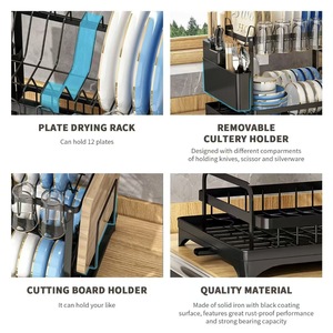 Moderno <span class=keywords><strong>Escurridor</strong></span> <span class=keywords><strong>de</strong></span> <span class=keywords><strong>Platos</strong></span> Multifuncional <span class=keywords><strong>de</strong></span> 2 Niveles con Marco <span class=keywords><strong>de</strong></span> Acero al Carbono Cromado, Ahorra Espacio - Product Image 3