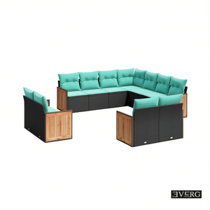 EVERG 11-Piece Black Poly <b>Rattan</b> Patio <b>Sofa</b> Set With Cushions For Garden Outdoor Furniture - Product Image 1