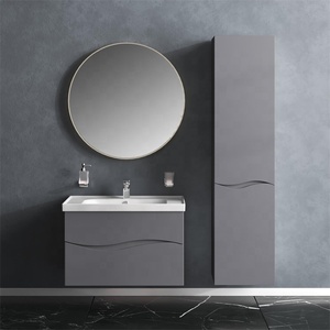 Meuble-lavabo moderne de salle de bain <span class=keywords><strong>gris</strong></span> mural flottant en <span class=keywords><strong>ardoise</strong></span> avec ensemble d'évier à encastrer et miroir intelligent à DEL - Product Image 3