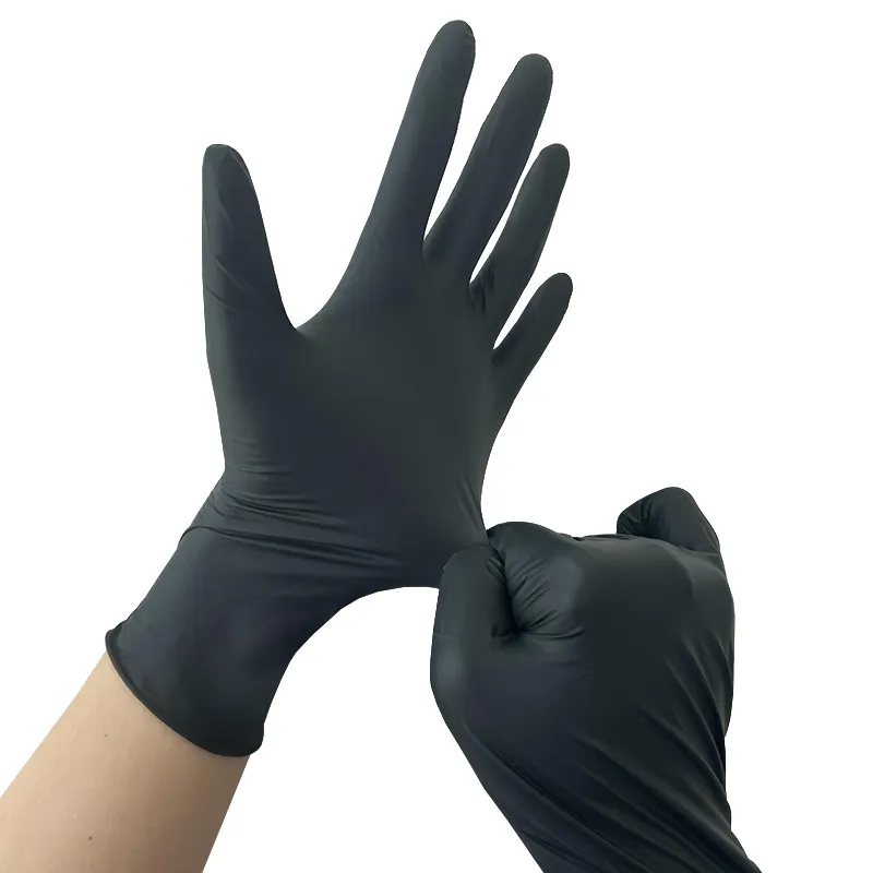 卸売ブラックパウダーフリーニトリル手袋4ミル家庭用使い捨てニトリル手袋