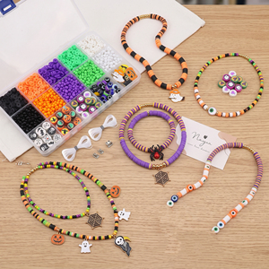 Kit de fabrication de bijoux en argile pour Halloween, perles Heishi, breloques fantômes et citrouilles, ensemble de cordons élastiques en boîte pour loisirs créatifs DIY - Product Image 2
