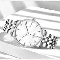 Montre à quartz minimaliste de luxe unisexe avec bracelet en acier inoxydable bicolore, cadran en verre, affichage de la date et fermoir papillon