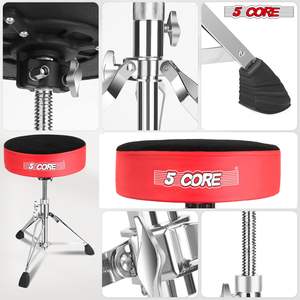 เก้าอี้กลองแบบหนัก 5 แกน พร้อมเบาะนั่งบุนวม ปรับความสูงได้ ฐานสแตนเลส สำหรับผู้ใหญ่และเด็ก ผิวสัมผัสกำมะหยี่สีแดง - Product Image 5