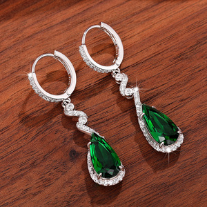 CAOSHI Delicate Pear Shaped <strong>Green</strong> Crystal Twist Design Dangle Earrings for Women Wedding Silver Plated CZ Drop Earrings <strong>Jewelry</strong> - Product Image 2