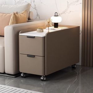 Mesa de Noche de Venta Directa de Fábrica, Mesa de Noche de Doble Capa para Sala de Estar, Madera Maciza + Piedra Sinterizada - Product Image 5