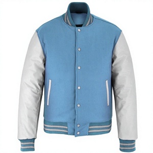 Blouson universitaire homme 2026 OEM bleu ciel à manches en laine, logo frontal uni, haute qualité, faible MOQ, blouson d'hiver chauffant, vente chaude - Product Image 1