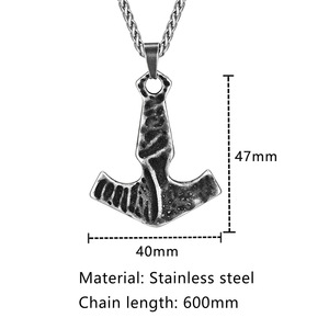 Pendentif Marteau de Thor en Acier Inoxydable, Collier Vintage Vieilli, Bijou Unisexe Tendance, Style Double Chaîne 60cm - Product Image 4