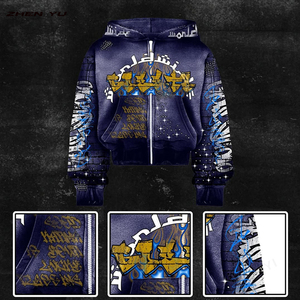 Áo hoodie nam oversize in họa tiết acid stone wash, kiểu dáng xù, in nổi, màu phai nắng, khóa kéo - Product Image 5