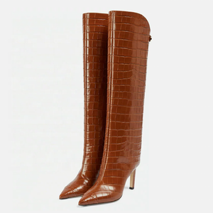 Bottes longues élégantes pour femmes à imprimé animal, talons hauts, bout pointu, bottines tendance à hauteur du genou, tige droite - Product Image 4