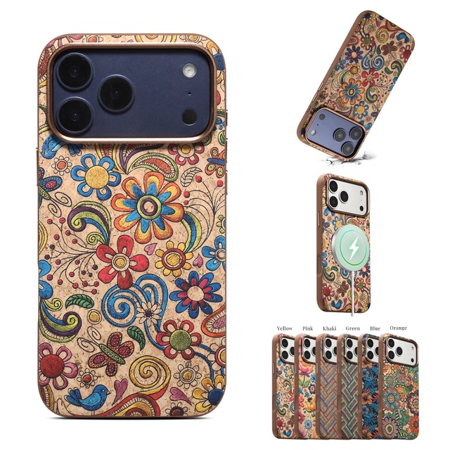 Chinoiserie Bamboo Wooden Embroidery Style 6 Colors for 18 ProMax Magnetic Wireless Charging Shockproof Phone Case
