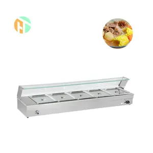 Hete Verkoop Commerciële Keukenapparatuur Elektrische 5 Platen Bain Marie Food Warmer Met Glazen Display Voor Catering