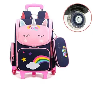 3D Colourful Cute kids pop it unicorn trolley bag cartoon travel luggage kids school bag with wheels