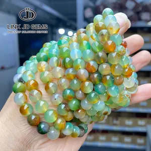 JD Natural Gem Semi Precious 6mm 8mm 10mm Fashion Jewelry Stretch Beaded Bracelet Dyed Color Peacock Agate Bracelet