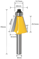Mata Router Karbida 8mm Shank 15 22.5 30 45 Derajat untuk Pengerjaan Kayu, Chamfer, Bevel, Flush Trimming, Carpentry Milling Cutter
